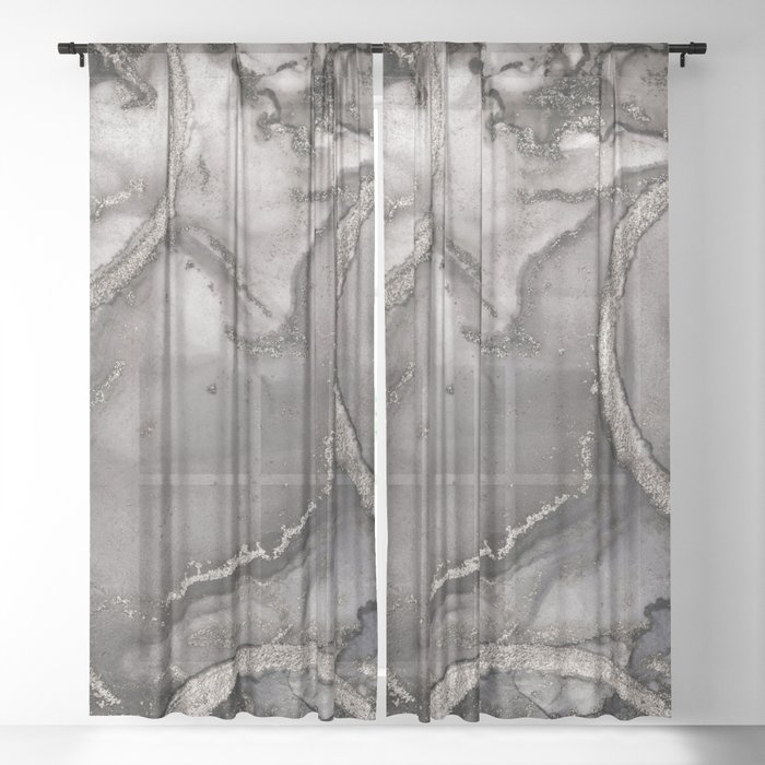 Ink Texture Neutral Grey Abstract Painting Sheer Curtain