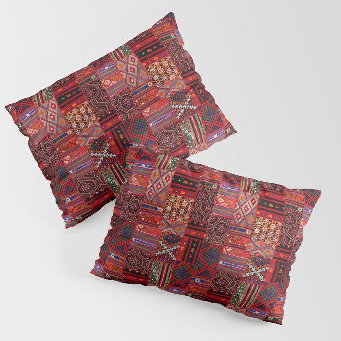 N246 - Red Oriental Berber Traditional Boho Moroccan Collage Pillow Sham