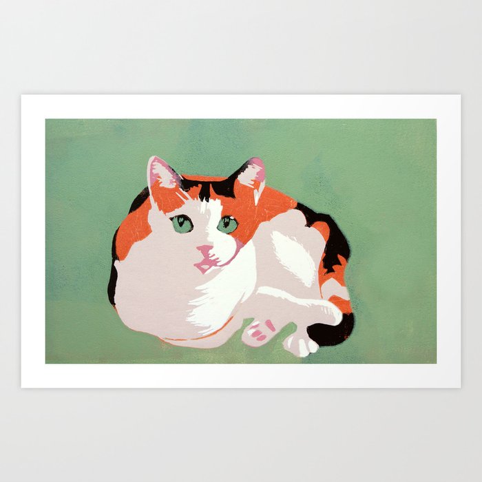 Rainbow the Calico Cat (linocut) Art Print by Postles Lodge Society6