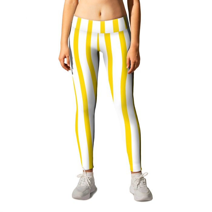 Yellow & White Vertical Stripes Leggings