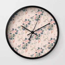 Edo Watercolor Tiles - 41 Wall Clock | Japan, Japanesedesign, Watercolor, Floral, Green, Japanesepattern, Nature, Pink, Collage, Tile 
