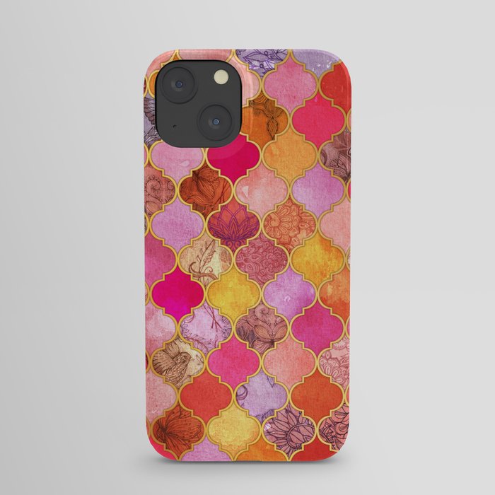 Hot Pink, Gold, Tangerine & Taupe Decorative Moroccan Tile Pattern iPhone Case