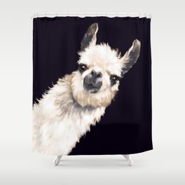 Sneaky Llama in Black Shower Curtain