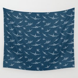 Airplanes on Navy Wall Tapestry