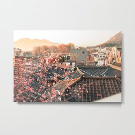 Seoul Rooftops - Bukchon Hanok Village, Korea Metal Print | Rooftops, Architecture, Sunset, Trvlr, Photo, Village, Korea, Blossom, Pink, Photograph 