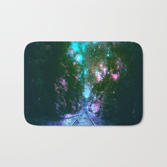 train tracks Next Stop Anywhere bright Bath Mat