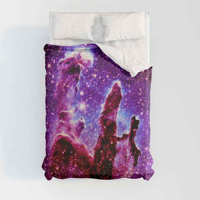 galaxy nebula : Pink & Purple pillars of creation Duvet Cover