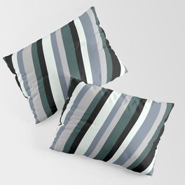 [ Thumbnail: Mint Cream, Slate Gray, Grey, Dark Slate Gray & Black Colored Pattern of Stripes Pillow Sham ]