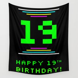 [ Thumbnail: 19th Birthday - Nerdy Geeky Pixelated 8-Bit Computing Graphics Inspired Look Wall Tapestry ]
