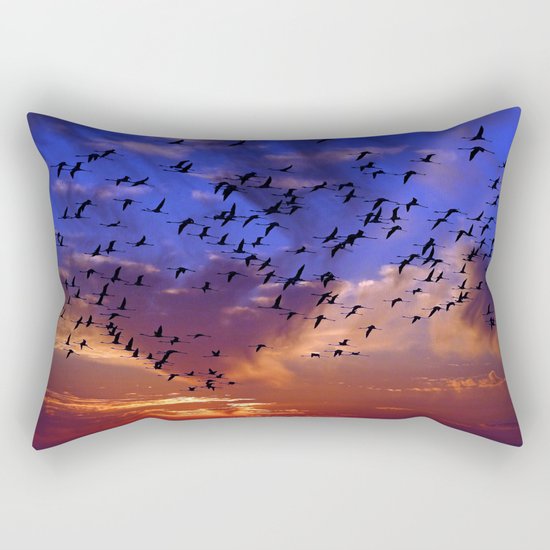 Flight of flamingos at sunset Rectangular Pillow