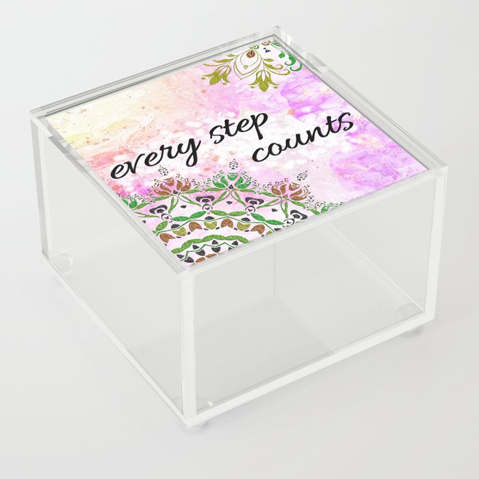 Every Step Counts - inspirational quote, good vibes with mandalas Acrylic Box