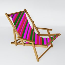 [ Thumbnail: Crimson, Dark Green & Fuchsia Colored Striped Pattern Sling Chair ]