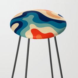 Retro 70s and 80s Abstract Soft and Flowing Layers Swirl Pattern Waves Art Vintage Color Palette 2 Counter Stool