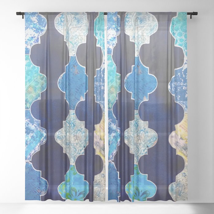 Tiles of Blue Sheer Curtain