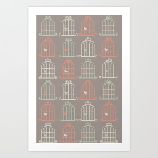 Bird Cage Pattern, Illustration, Shabby Chic, Vintage, Art Print