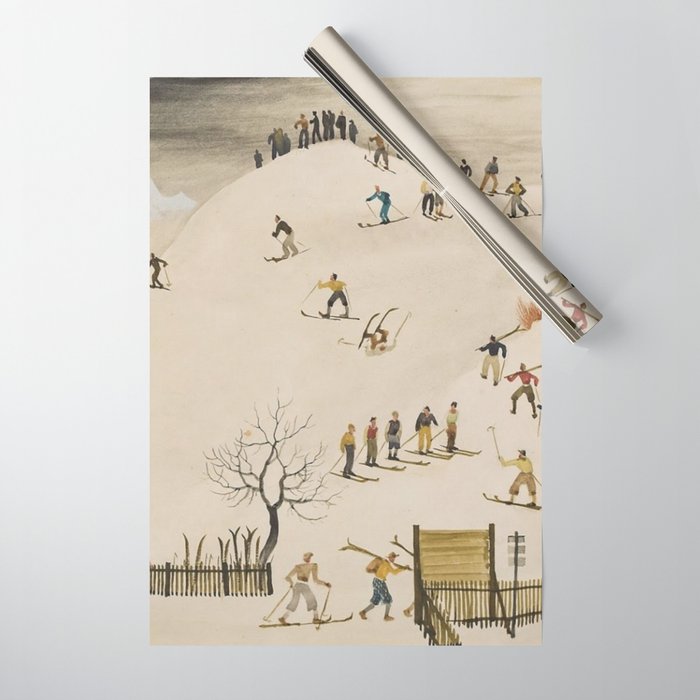 The Practice Slope winter skiing landscape painting by Franz Sedlacek  Wrapping Paper