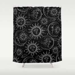 Black Magic Celestial Sun Moon Stars Shower Curtain