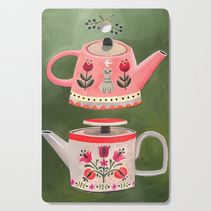 Teapot Gouache Illustration Cutting Board