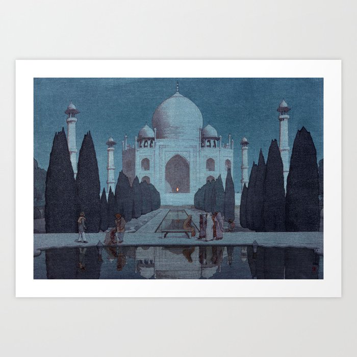 Taj Mahal in Moonlight by Yoshida Hiroshi - Japanese Vintage Ukiyo-e Woodblock Painting Art Print