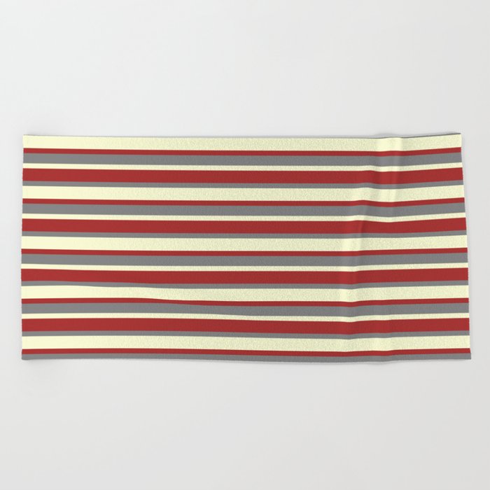 Light Yellow, Brown, and Grey Colored Striped/Lined Pattern Beach Towel