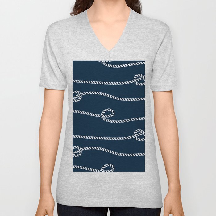 Seamless marine pattern, rope weave V Neck T Shirt