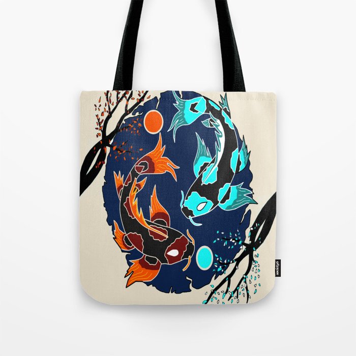 Chaos vs. Peace Yin Yang Koi Fish Art Print Tote Bag
