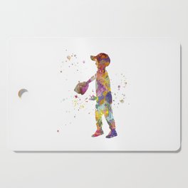 Boy plays baseball in watercolor Cutting Board