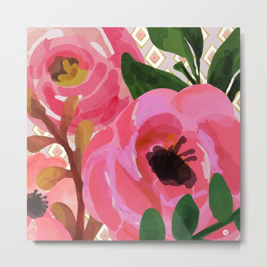 Composition watercolor flowers and rhombuses Metal Print