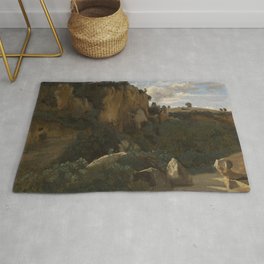 Jean-Baptiste-Camille Corot - Civita Castellana Rochers dominant la vallee boisee Rug