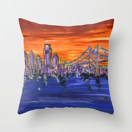 Ben Franklin Bridge Sunset Throw Pillow