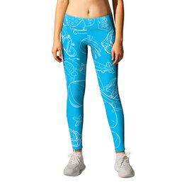 Turquoise and White Toys Outline Pattern Leggings