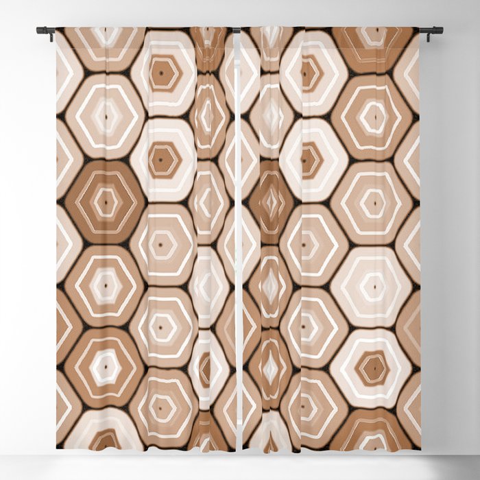 Multicolor Sepia Beige Tan Brown Hexagons Blackout Curtain