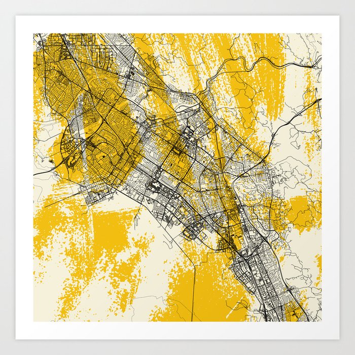 Fremont - USA - City Map in Yellow Art Print