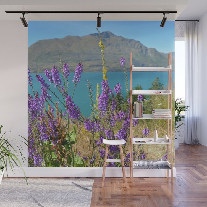New Zealand Photography - Purple Toadflax By The Blue Water Wall Mural