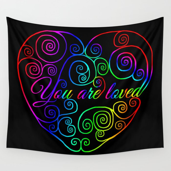 Rainbow You are Loved Heart Wall Tapestry