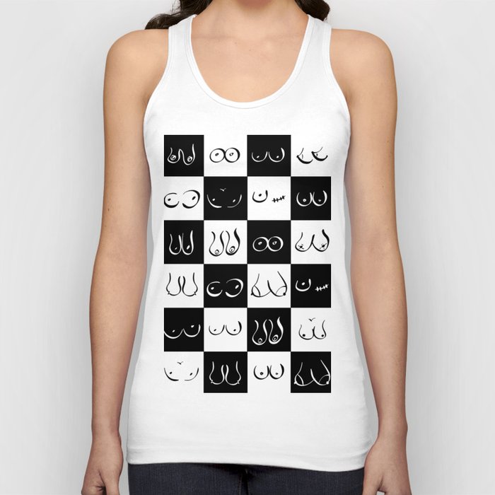 Black and White Drawing Gingham Boobs Tank Top