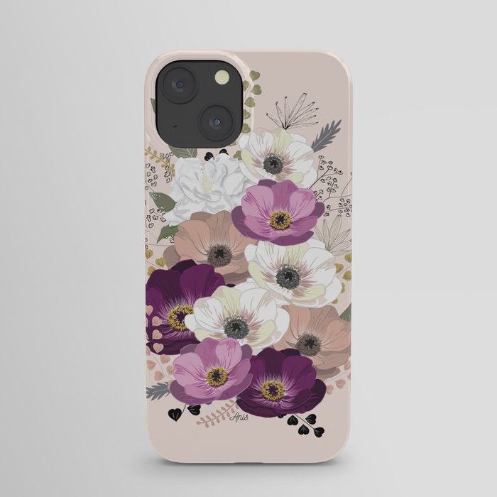 Anemones & Gardenia floral bouquet iPhone Case