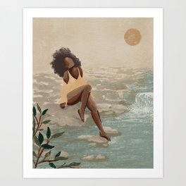 By the River Art Print  Art Print | Curated, River, Painting, Nature, Sunshine, Womanattheriver, Blackart, Jungle, Blackgirl, Peacefulart 