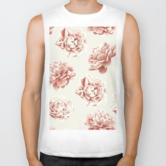 Rose Garden Vintage Rose Pink and Cream Biker Tank