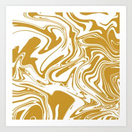 Liquid Contemporary Abstract Yellow Ochre and White Swirls - Retro Liquid Swirl Pattern Art Print