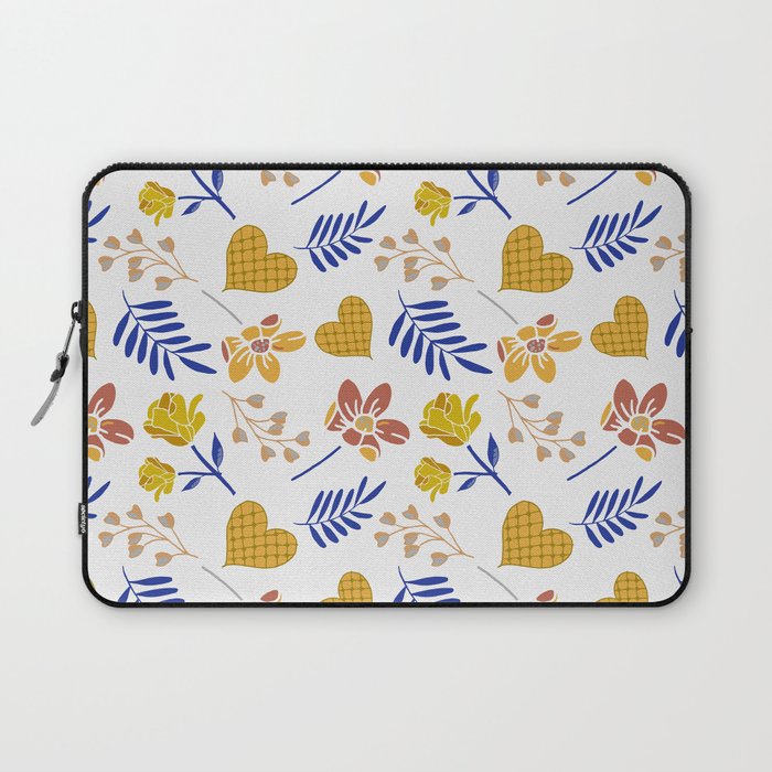 Autumn Blue Gold Floral Hearts & Ferns Laptop Sleeve