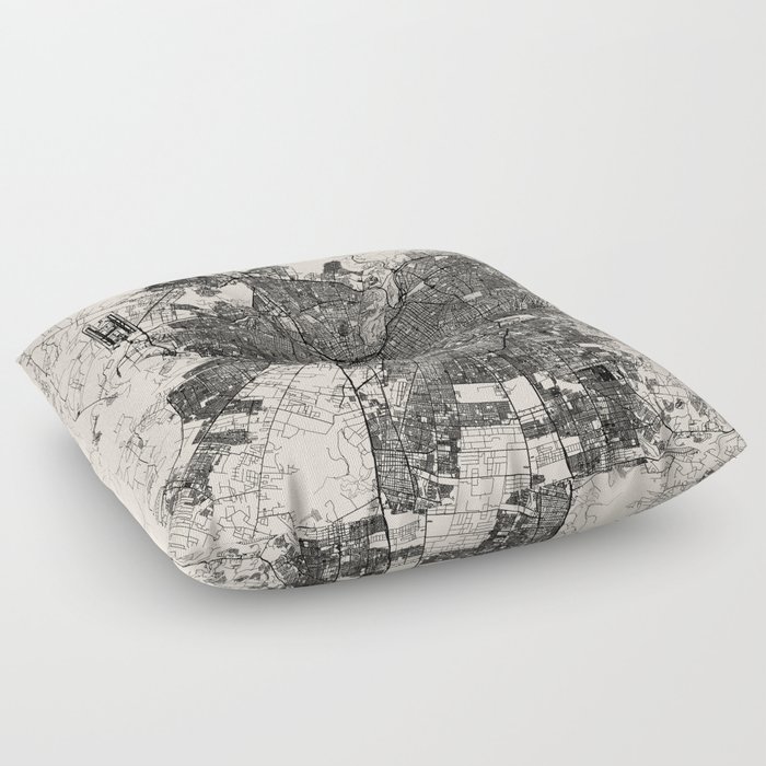 Santiago, Chile - City Map - Black and White Floor Pillow
