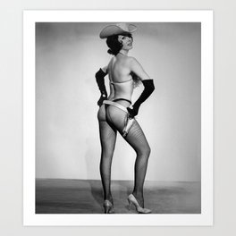 Burlesque cowgirl in cowboy hat female vintage black and white photograph - photography - photographs Art Print
