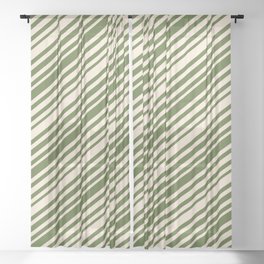 [ Thumbnail: Beige & Dark Olive Green Colored Pattern of Stripes Sheer Curtain ]