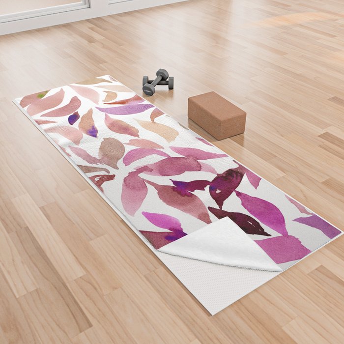 Loose Watercolor Leaves - Magenta Yoga Towel