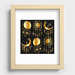 Mystic moon Decorative dream catchers in gold Recessed Framed Print