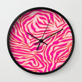 Zebra Print Pink And Orange Zebra Stripes Wild Animal Print Preppy Decor Modern Zebra Pattern Wall Clock