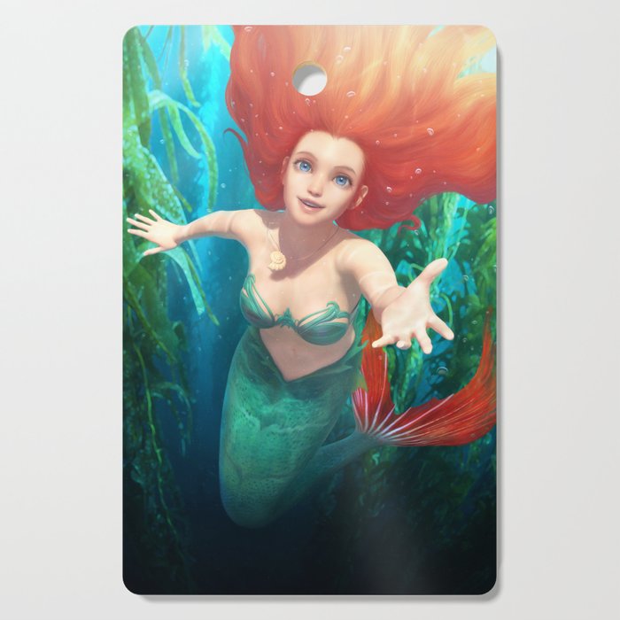 Ariel The Little Mermaid Digital Painting Cutting Board By