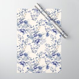 Chinoiserie Flowers Blue on Seashell Wrapping Paper