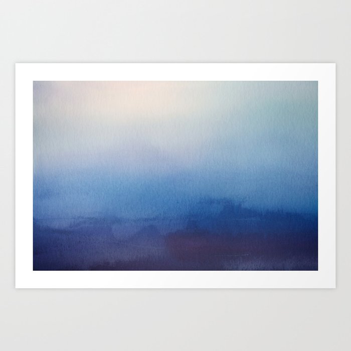 Ocean Mist - Abstract Watercolor Painting Blue and White Art Print